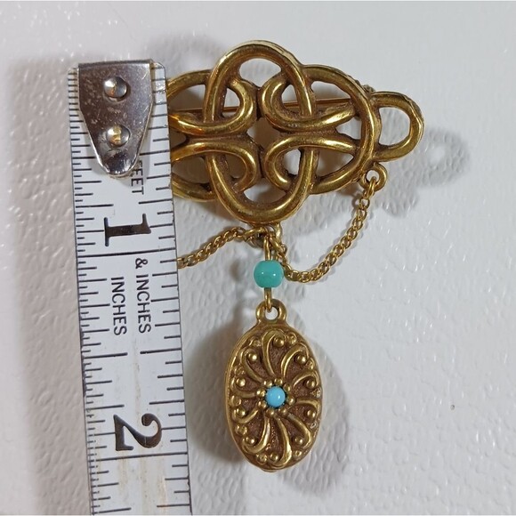 Vintage Gold Tone Twist Knot  Dangle Brooch Pin - Picture 4 of 7